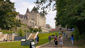 View of Canal locks near Chateau Laurier hotel in Ottawa