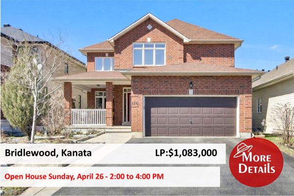 214 Davy Street, Bridlewood, Kanata - Open house - Sunday, April 26 - 2 to 4 pm