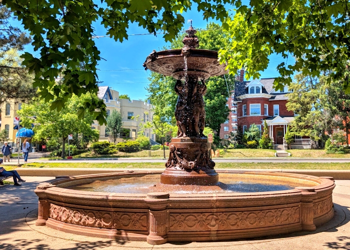 Strathcona Park - view of fountain & houses in the background